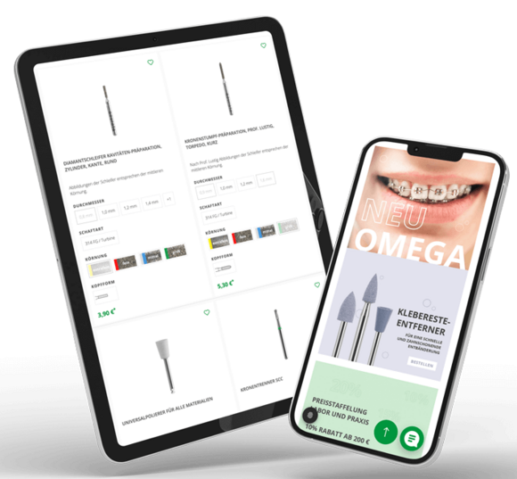 Darstellung des Dental Shops auf einem Ipad und einem Smartphone